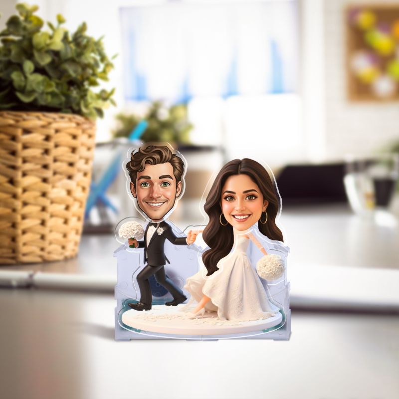 Personalized Couple Bobblehead Caricature Gift for Husband, Wife, Girlfriend, Boyfriend & Friends Solar Powered Moving Head Couple Gift for Birthday (Wedding Couple ift)